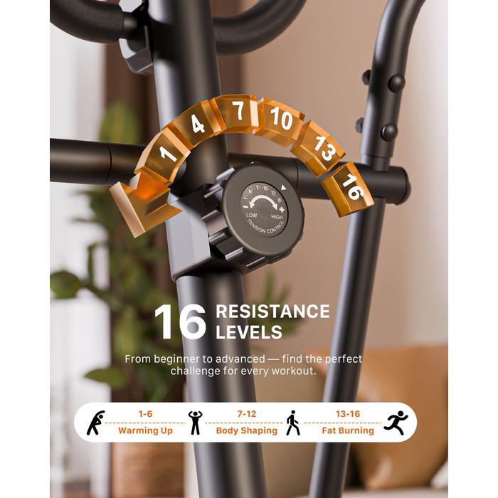 Еліптичний тренажер Aeriflo S100 для дому з Bluetooth, LCD-дисплеєм та транспортувальними роликами. 16 рівнів опору, ультратихий, чорний.