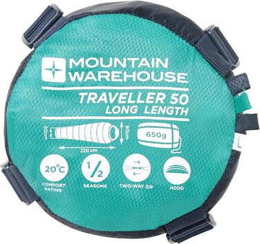 Сплячий мішок Mountain Warehouse Traveller 50 - 220 x 80 x 50 см - вітростійкий, блакитно-зелений
