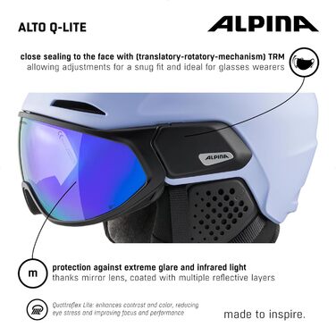 Гірськолижний шолом Alpina Alto Q-Lite з посиленим захистом, ударопоглинаючий, з контрастним візором, для дорослих, фіолетово-чорний, матовий, розмір 55-59 см
