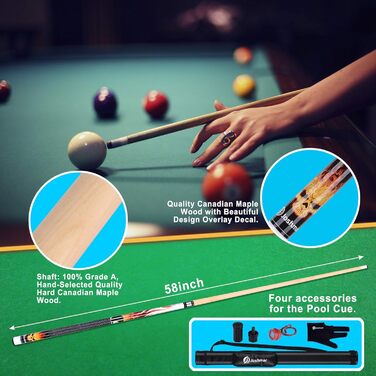 Joshmar Profi Pool Stick - Преміум кий для більярду. Виготовлений з канадського твердого дерева, з аксесуарами.
