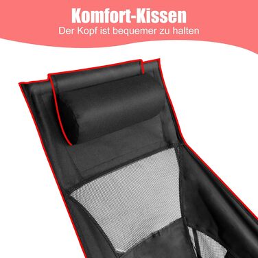 Складний туристичний стул Bindokun 120кг, ультралегкий, компактний, з кишенями та підголівником, для риболовлі та піших прогулянок (червоний)