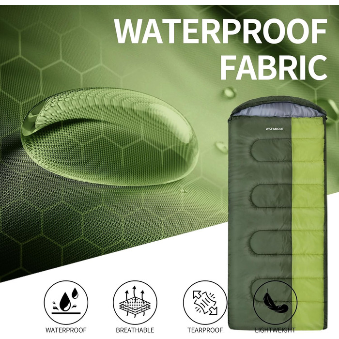 Спальний мішок Outdoor для дорослих, машинного прання, зимовий, водонепроникний, 3-4 сезони, з компресійним мішком, для кемпінгу, походів, подорожей, 0°C-Комфорт, Чорний (Оливковий), 220x85CM-L