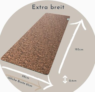 Йога мат PUNIMA XXL з натурального каучуку та корку (183x68x0.4 см) - довговічна фітнес килимок для йоги