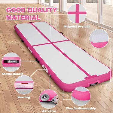 FBSPORT Airtrack Matte - килимок для гімнастики та йоги, 300x100x10 см, рожевий