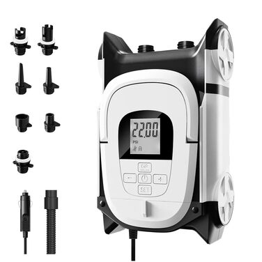 Електричний насос для SUP дошки 12V, 22 PSI, подвійний, з авто-стопом, для човнів, каяків, водних видів спорту, 7 насадок