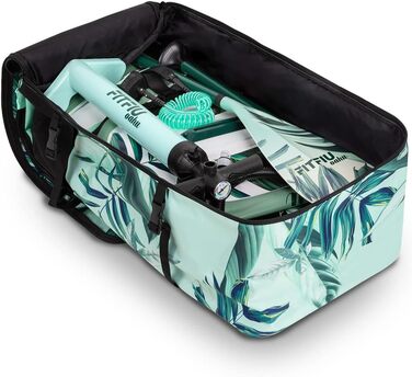 Надувна SUP-дошка FITFIU Fitness OAHU 320x81x15 см з веслом, насосом, 3 плавниками та аксесуарами, тропічний дизайн для сап-серфінгу