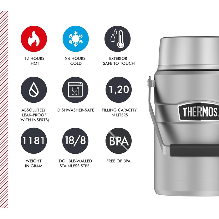 Термос STAINLESS KING з нержавіючої сталі, 0,47 л, чорний матовий, з ложкою, BPA-free