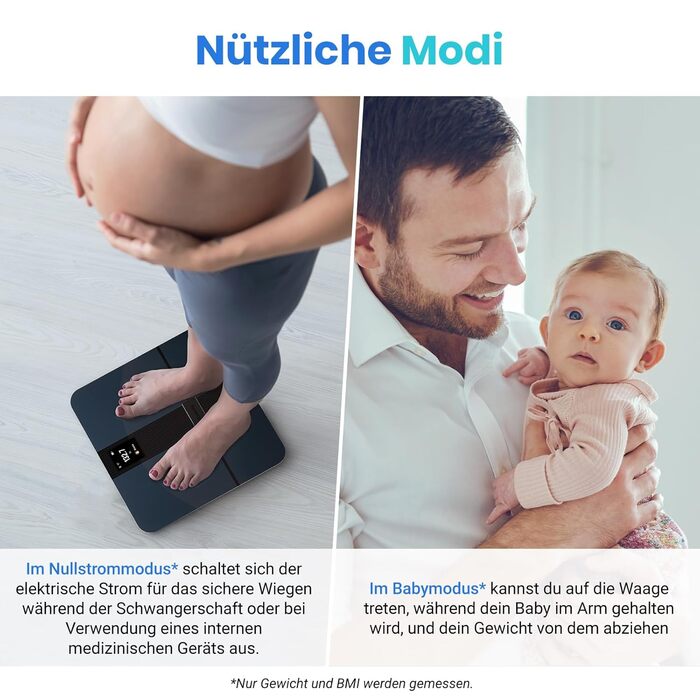 Електрична вага Etekcity для вимірювання жиру та м'язів, з великим дисплеєм, вимірювання частоти серця, USB-зарядка, підтримка Bluetooth/Wifi, 180 кг, 0.05 кг, підтримка безлічі профілів користувачів в додатку, темно-синій колір