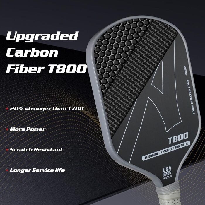 Ракетка для піклболу Amoswiz з карбону, 16 мм, T800, для обертання, сили та контролю, з чохлом та ластиком, подарунок для професіоналів та початківців