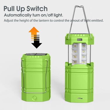 Сонячна кемпінгова лампа з ручним заводом, LED ліхтарик, 3000mAh Power Bank, водонепроникна для кемпінгу та подорожей (зелена)