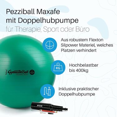 Фітбол PEZZI Original Pezziball MAXAFE з насосом, антивибуховий, для фітнесу та реабілітації