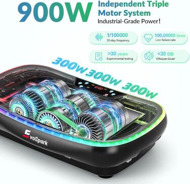 Vibrationsplatte EvoSpark 4D PRO 7-in-1: Тест-переможець 2025, 900W, LED-підсвічування, 550 lbs, для домашніх тренувань