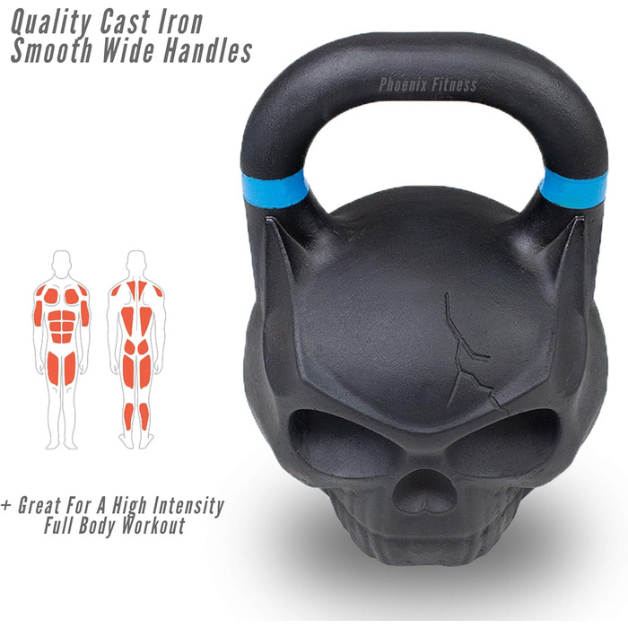 Гиря Phoenix Fitness Skull з важкого чавуну для фітнесу, бодібілдингу, силових та кардіо тренувань, професійне обладнання для дому та спортзалу, 12/16/20/24 кг