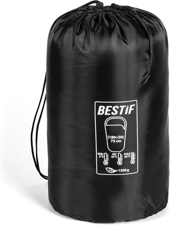 Сплячий мішок BESTIF для кемпінгу та відпочинку на природі: літній, водонепроникний, ультралегкий, компактний, 210x75 см, чорний