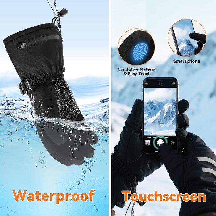 Електричні гріючі рукавички для чоловіків та жінок, з акумулятором 2600mAh, 3 режими нагріву, водонепроникні, чорні