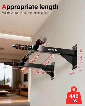 Кімнатна турнік Abahub для стіни, багатохватки, підтягування, для дому, чорний, помаранчевий, витримує 200 кг