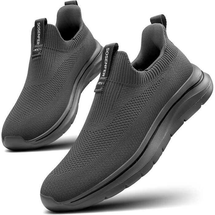Чоловічі сліпони Sosenfer: зручні, дихаючі кросівки без шнурівків для занять спортом, прогулянок та тренувань (1272, темно-сірий, 43 EU)