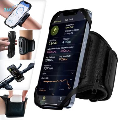 Спортивний браслет для телефону Cikyner 3-в-1: кишеня, тримач, обертання 360°, знімається. Універсальний для iPhone, Huawei, 4.5-7'' - для бігу, вело, піших прогулянок (G5-Чорний)