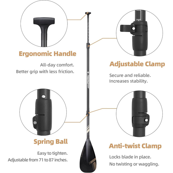 Весло для SUP та каяка THURSO SURF Carbon Hybrid, 3-частинне, карбоновий стрижень, конвертоване, регульоване 180-220 см, легке, плаваюче