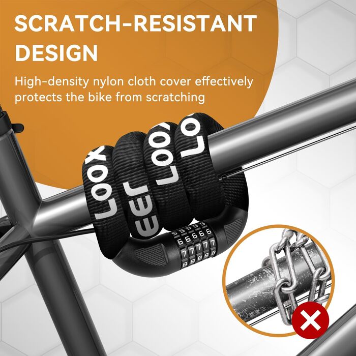 Замки для велосипедів: надійне ланцюгове кільце з кодовим замком, 90 см, рівень безпеки 8, 5-значний код, для велосипеда, мотоцикла, ролера, дверей (чорний та білий - стабільний)