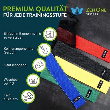 Стрічки для фітнесу ZenOne Sports® Loop - Набір еластичних стрічок для силових тренувань, розминки та більше. Набір Booty Band з інструкцією. Theraband Loop 5 кольорів