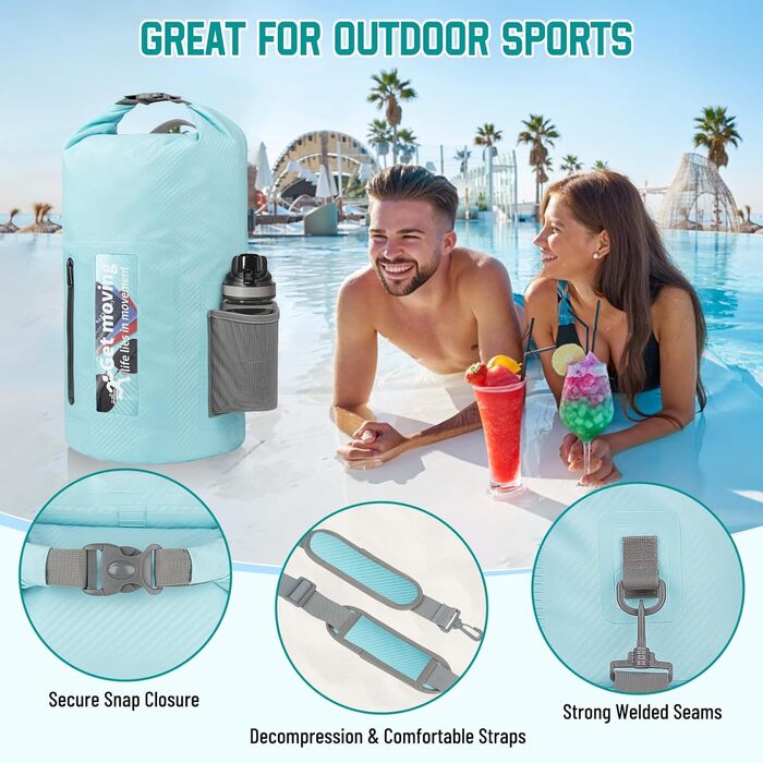 Водонепроникний мішок Dry Bag 20L RollTop: рюкзак, сумка для каякінгу, рафтингу, риболовлі, плавання, блакитний