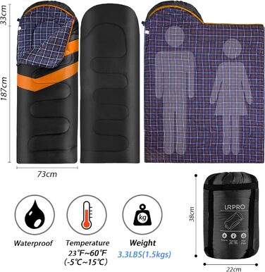 Чорний спальний мішок URPRO 1.6 кг з фланелі, 4 сезони, звичайний, водонепроникний, звичайний | З фланелі, звичайний, для відпочинку