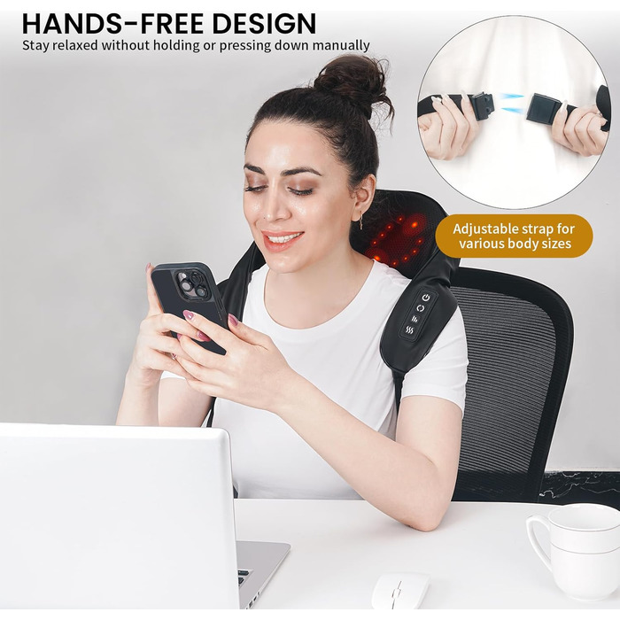 Масажер для шиї TISSCARE Shiatsu з підігрівом - електричний масажер для шиї, спини, плечей, ніг та ступнів. Глибокий масаж для розслаблення. Подарунок для батьків та партнерів, чорний