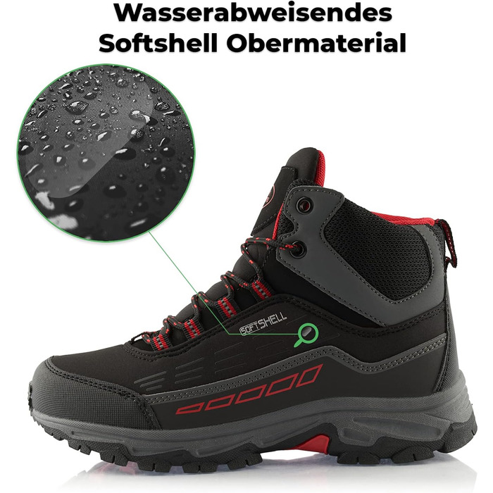 Черевики для піших прогулянок для жінок та чоловіків, водонепроникні зимові черевики, розмір 37 EU, чорний/червоний