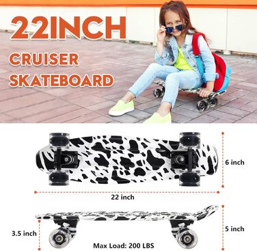 Скейтборд CLYCTIP Mini Cruiser 22 дюйми з підсвічуванням та ABEC-11 підшипниками для дітей та початківців, білий