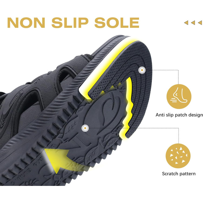 ONCAI Легкі сандалі для жінок, спортивні трекінгові сандалі з підтримкою стопи, ортопедичні для активного відпочинку, підходять при п'ятковому фасціїт, регульовані ремінці, розміри 36-43, чорний