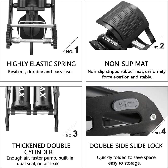 Велосипедна підкачка WEIDMAX з двома циліндрами, манометром та інтелектуальним клапаном, чорна