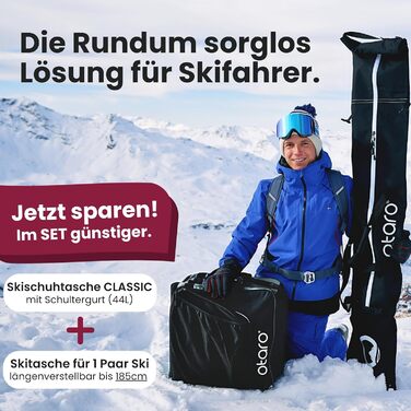 Сумка для лиж Otaro Skitasche: для 1 або 2 пар лиж, регульована довжина, водонепроникна, міцна, з м'яким плечовим ременем. Комплект сумка для лиж та чохол для лижних черевиків