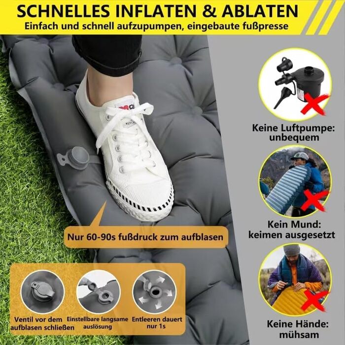 Двоспальний килимок для кемпінгу Doppel Isomatte: ультралегкий, 10 см, з самонадувною технологією та насосом, для відпочинку на природі, подорожей та піших прогулянок. Сірий колір.