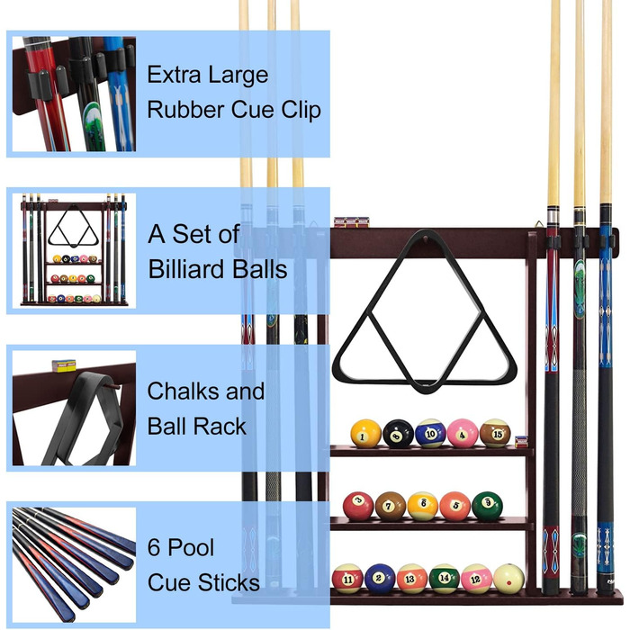 Стійка для кия (білліардного) Pool-Stick-Halter з махагону для біліардного столу, ігрової кімнати, бару