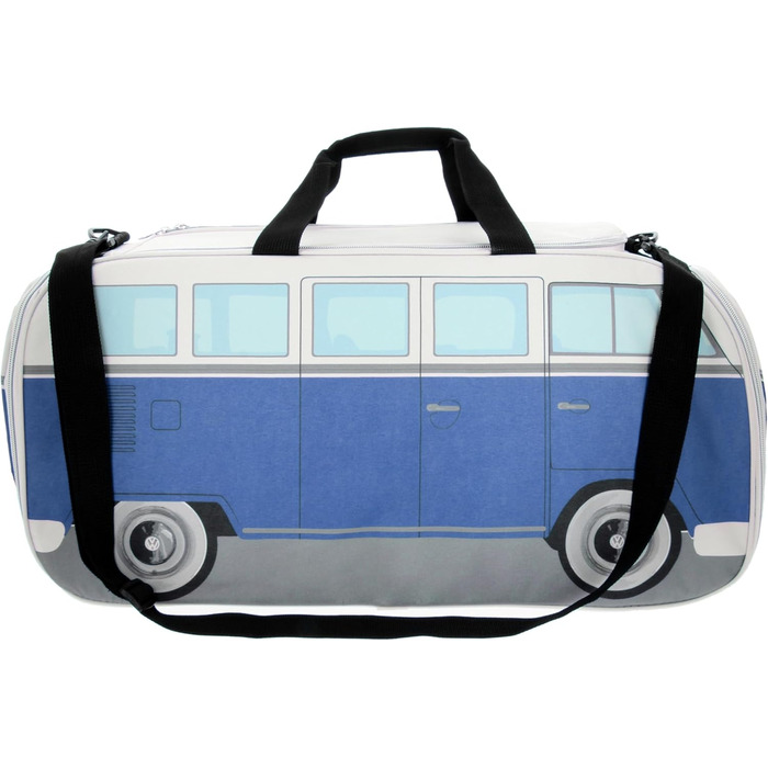 Сумка BRISA VW у стилі Volkswagen T1 Bulli, спортивна, через плече, ретро, велика, синьо-бежева, 60x30x30 см