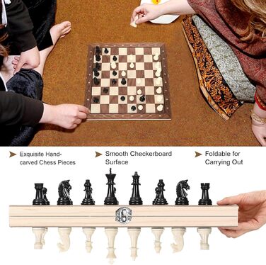 Набір для шахів магнітний 3 в 1 Mkitnvy, дерев'яний, преміум-якість, шахи та шашки, складаний, для дорослих та дітей