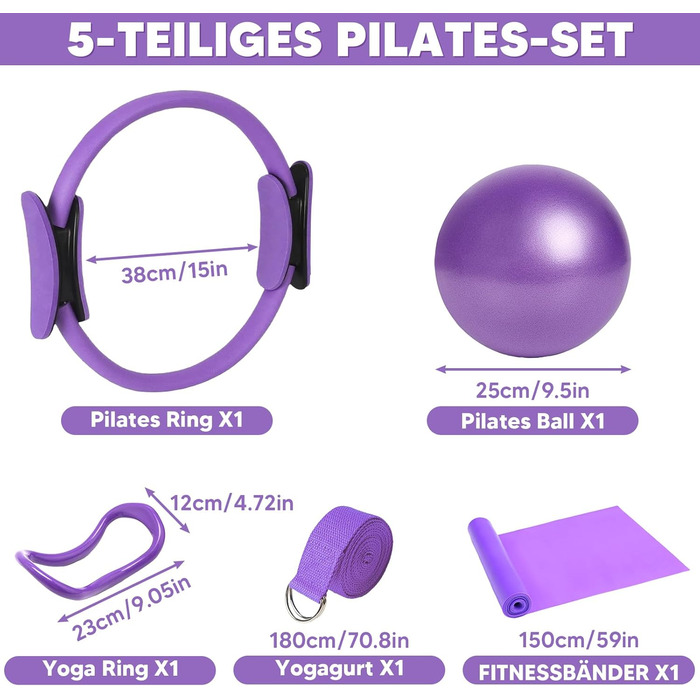 Набір для пілатесу вдома, 5 шт: кільце для пілатесу 38 см та фітбол для ніг, рук та стегон, для схуднення