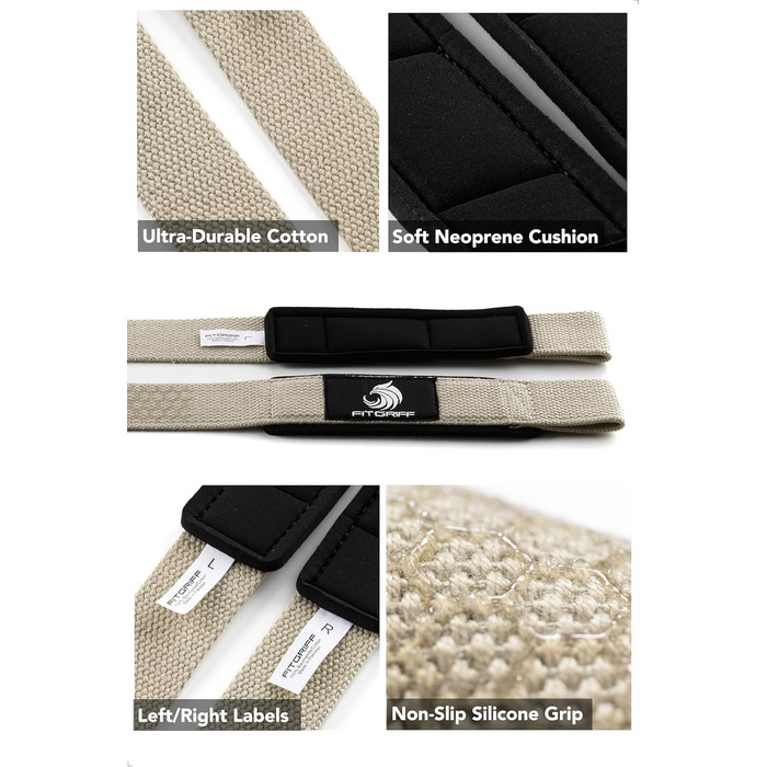 Fitgriff® гучнощі для тяги, кросфіту та бодібілдингу - ремені для підйому ваги (з підкладкою) - для жінок та чоловіків, XS (обхват зап'ястя до 16 см), колір пісок (силікон)