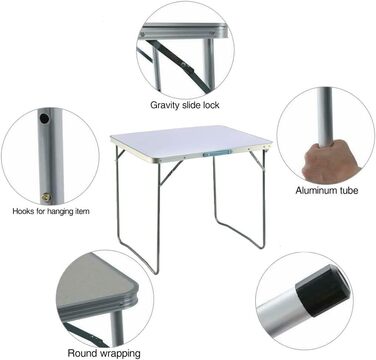 Складний алюмінієвий стіл для пікніка та кемпінгу Flatbar (білий) 75x55x60 см, регульована висота 60/35 см - для балкона, тераси, офісу