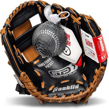 Рукавичка для бейсболу Franklin Sports RTP Kinder Teeball (для дітей, 24.1 см, права рука) + М'яч - Чорно-коричневий
