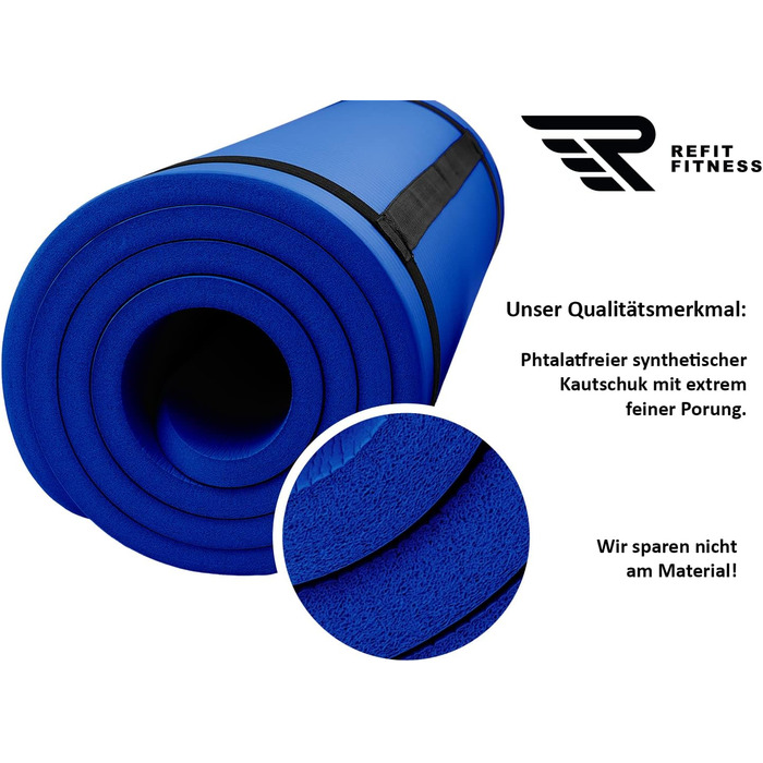Гімнастичний килимок REFIT FITNESS 190x60 см, антиковзкий, NBR, 10-15 мм, для йоги, пілатесу, зі стрічкою та сумкою, PainProtect & SmartCell