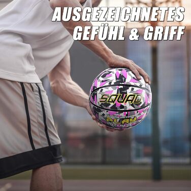 Баскетбольний м'яч Squad, розмір 7, гумовий, камуфляжний дизайн, для дорослих, внутрішні та зовнішні майданчики, з насосом та голкою, рожевий, з аксесуарами