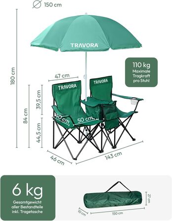 Кемпінговий стул TRAVORA 2 шт. з сонцезахистом та кишенею для охолодження - розкладний стул для відпочинку на природі