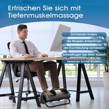Електричний масажер для ніг TISSCARE Shiatsu з підігрівом, розминанням, роликами та натисканням, 360° регульована ручка, для зняття болю, сірий