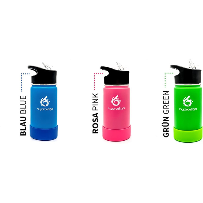 Дитяча термос-бутилка з нержавіючої сталі hydro2go 350 мл Pure Pink, без BPA, 2 кришки (з трубочкою та спортивна), герметична