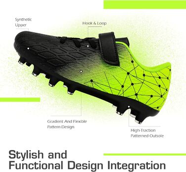 Дитячі футбольні бутси DimaiGlobal з шипами для хлопчиків та дівчаток. Зальні футбольні бутси для штучного покриття, бутси для міні-футболу, професійні тренувальні бутси (32 EU, чорний/зелений)