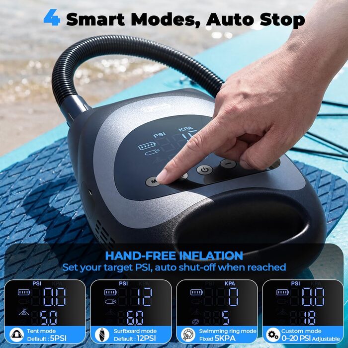 Насос електричний для SUP дощок Dr.meter 20 PSI з акумулятором 5200mAh, LED підсвіткою, для каяків, човнів, кайтсерфінгу