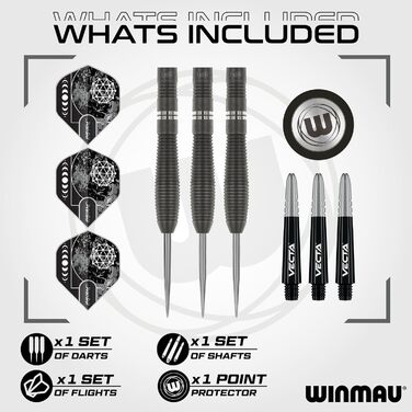 Дартс набір WINMAU Callisto 90% вольфрам, сталевий наконечник, професійний, з крилами та стрижнями, 22-26 г, 3 варіанти