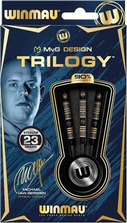 Дротики WINMAU Michael Van Gerwyn MvG Trilogy 23 г, сталевий наконечник, вольфрам, професійний набір з оперенням і шaфтами